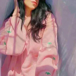 Strawberry Sleeve Pink Hoodie for Women